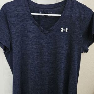 Under Armour Women's Heathered Navy V-Neck Tee Size Medium